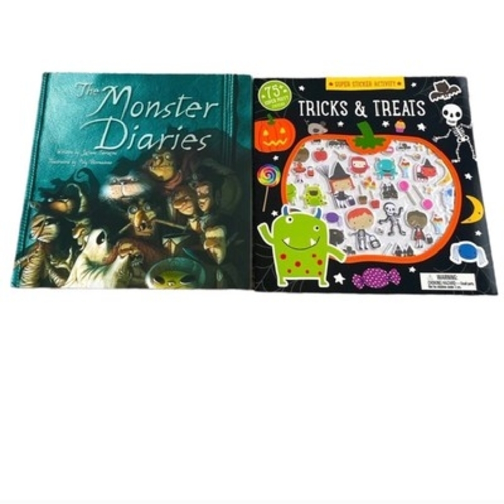 Halloween Tricks Treats Sticker Activity Book Monster Diaries 2 Book Lot New